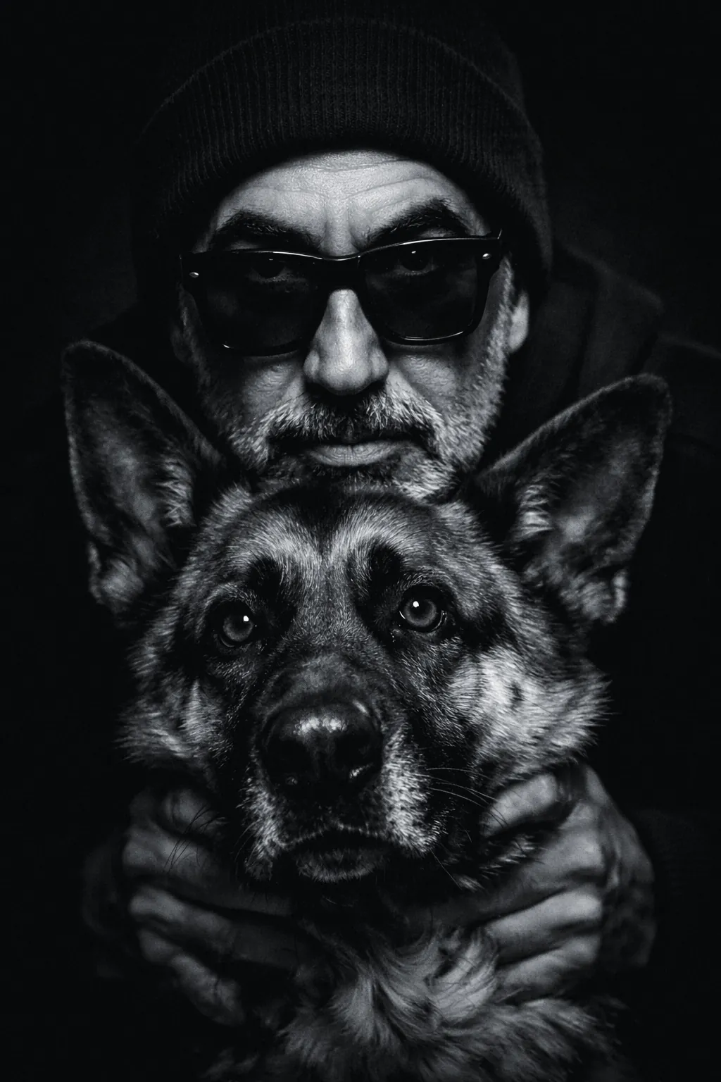 Houman Farzian with his German Shepherd Misty, black and white